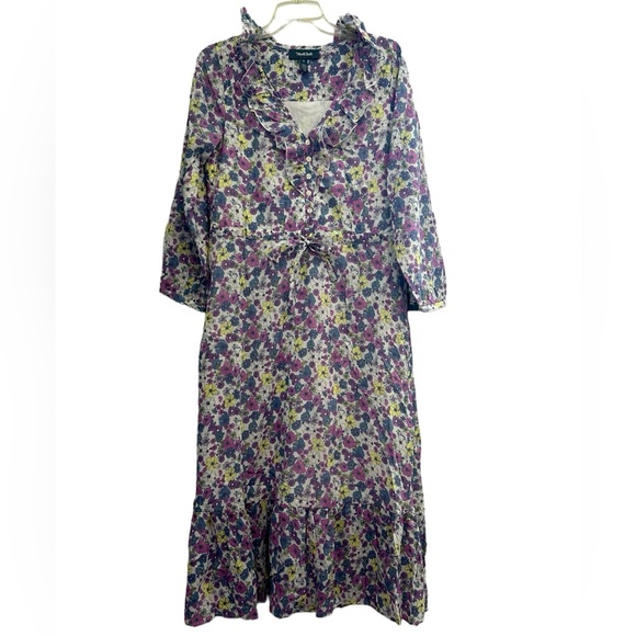 ModCloth Anthropology Violet White Ruffling For Flowers Midi Dress NWT Size 6 - Picture 3 of 13